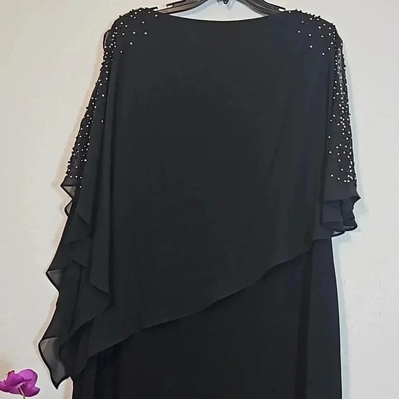 NWOT X by XSCAPE Capelet Sheath Dress Bead Embellished Black Size 16P - Picture 5 of 8